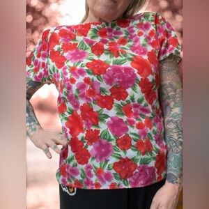 Vintage Impressions of California Colorful foral poppy Pattern Blouse Top-medium